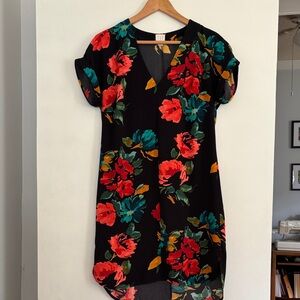 a new day Black Floral V-Neck Midi Dress with Red & Teal Blooms